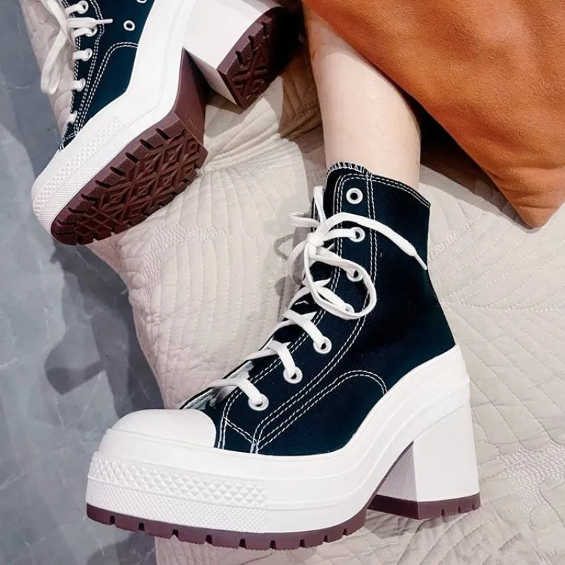 Women Platform Sneakers Luxury Brand Women Boots Fashion Outdoor Skateboard Shoes Women High Top Canvas Sneaker Plus Size 36-42