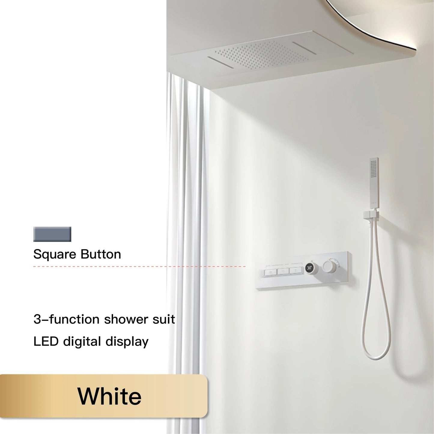 Luxury Black Brass Shower System Wall-Mounted LED Digital Display Design Cold & Hot Dual-Control 4-Function Ceiling Shower Tap