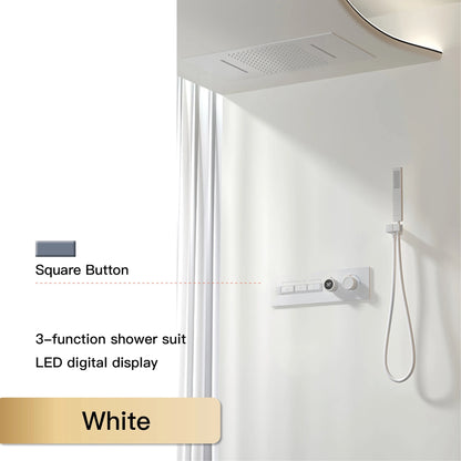 Luxury Black Brass Shower System Wall-Mounted LED Digital Display Design Cold & Hot Dual-Control 4-Function Ceiling Shower Tap