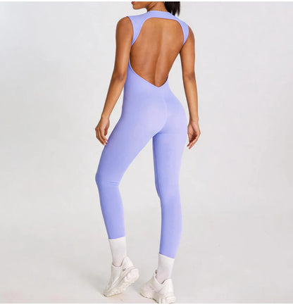 Summer Women Sleeveless Back Hollow Jumpsuit Fitness Sport Bodysuit Yoga Clothing Female Breathable Gym Overalls Workout Clothes
