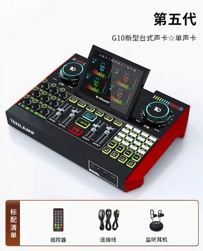 USB Audio Interface Podcast Equipment Bundle Mixer & Vocal Effects, G10 Sound Card Board Voice Changer, DJ Mixer For Live