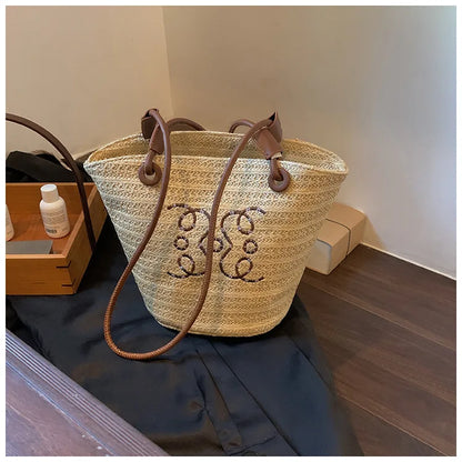 Summer New Vacation Woven Straw Bag, High Quality Seaside Beach Bag for Women, Women's Beach Bags Bucket Bag