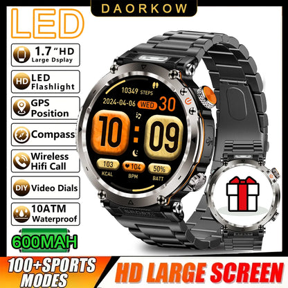 DAORKOW 2026 New Model 10ATM Waterproof 600mAh Smartwatch Compass LED Flashlight Bluetooth Call Outdoor Sports Smartwatch