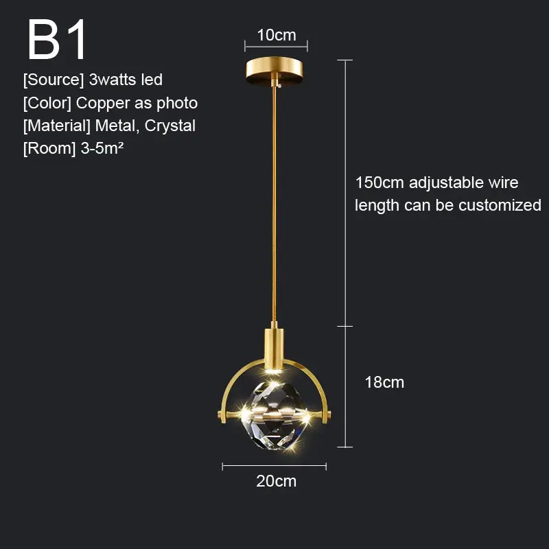 Crystal Led Pendant Lights Kitchen Fixture Suspension Bedside Hanging Lamp Nordic Loft Living Room Dining Room Indoor Home Decor