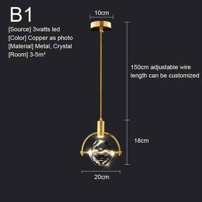 Crystal Led Pendant Lights Kitchen Fixture Suspension Bedside Hanging Lamp Nordic Loft Living Room Dining Room Indoor Home Decor