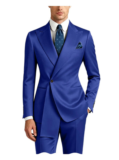 Men's Satin Peak Lapel Tuxedo 2-Piece Suit High Quality Slim Fit One Button Formal Blazer & Pants Luxury Wedding Dinner Suits