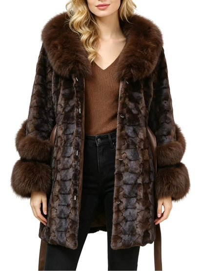 Ladies' Winter Mink Fur Coat 2026 with Fox Fur Collar Slimming Fashionable Elegant Temperament Light Luxury Ladies Style