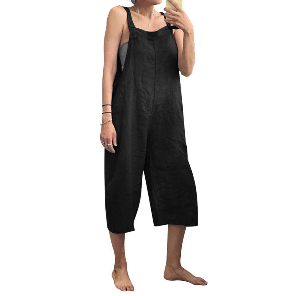 Women 2026 Sling Rompers Summer New Solid-Color Cotton Loose Casual Overalls Jumpsuits Women's Clothing