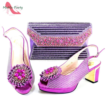 Mature Italian Women Shoes Matching Bag Set in Green Color 7 CM Comfortable Heels with Plaform Elegant Peep Toe Sandals