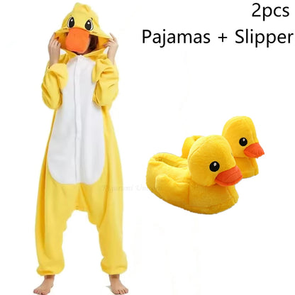 Yellow Duck Onesie Animal Kigurumi Unicorn Pyjamas Halloween Adult Cartoon Pajama Cosplay Party Women Men Homewear Slippers XXL