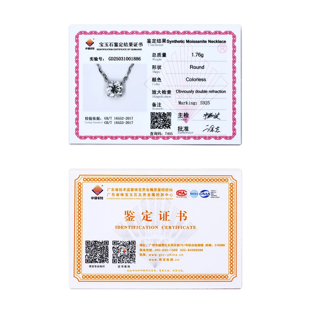 ATTAGEMS Necklace For Woman Pendant Moissanite Diamond 6.5mm 1CT 925 Silver Necklace For Women Chains Party Bridal Fine Jewelry