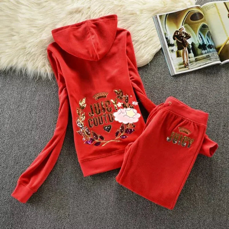 Velvet Sports Jacket Women'S Long Sleeved Casual Wear Hoodie Sequins Slim Fit And Slimming Two-Piece Set