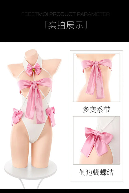 Sexy Lingerie Cat Girl Three-Point Uniform Roleplay Charming Perspective Jumpsuit Passion Set Devil Hollow Out Bodysuit Cosplay