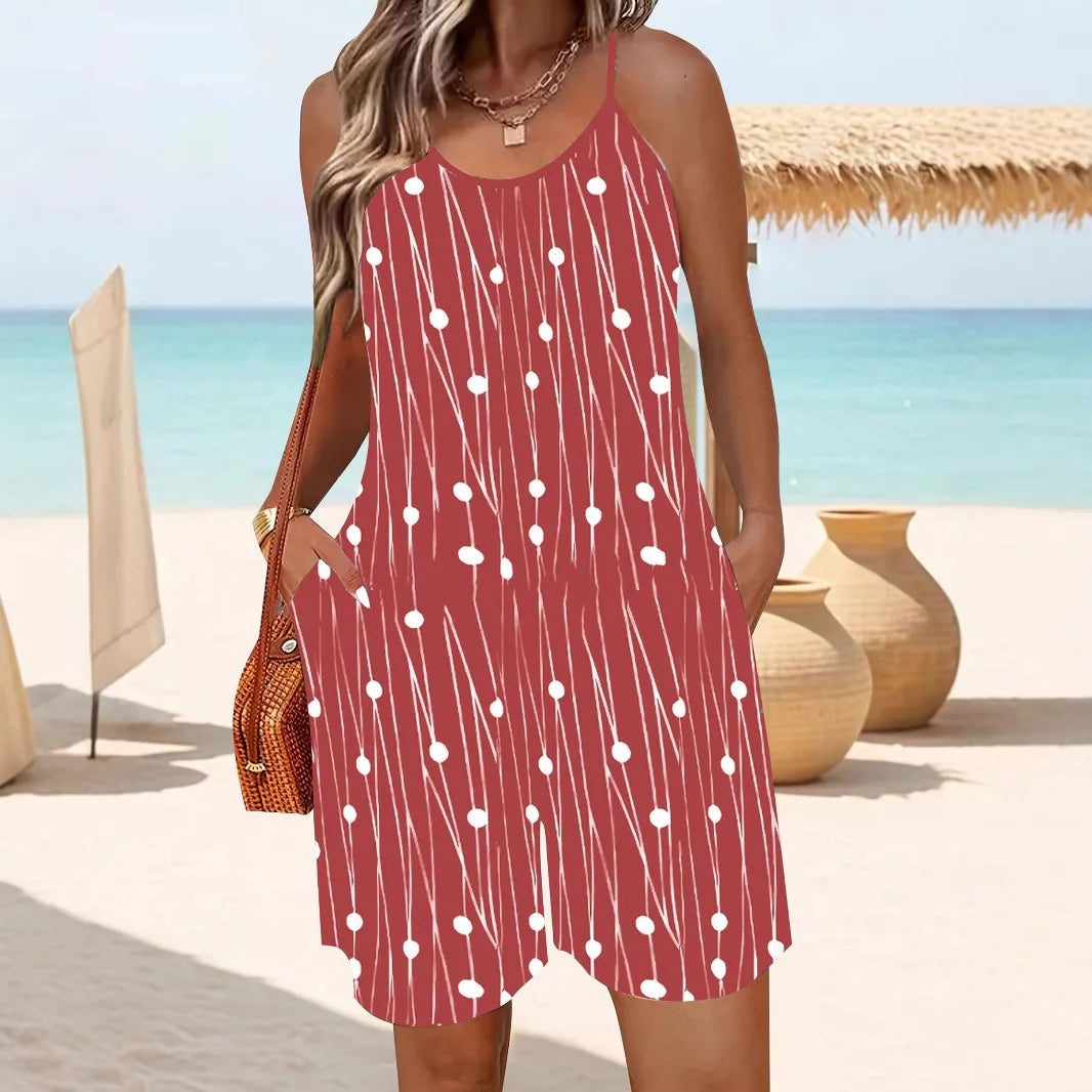 Summer Ethnic Women's Jumpsuit Fashion Tie Dye Striped Print Short Playsuits Elegant Strap Shorts Plus Size Romper Casual Beach