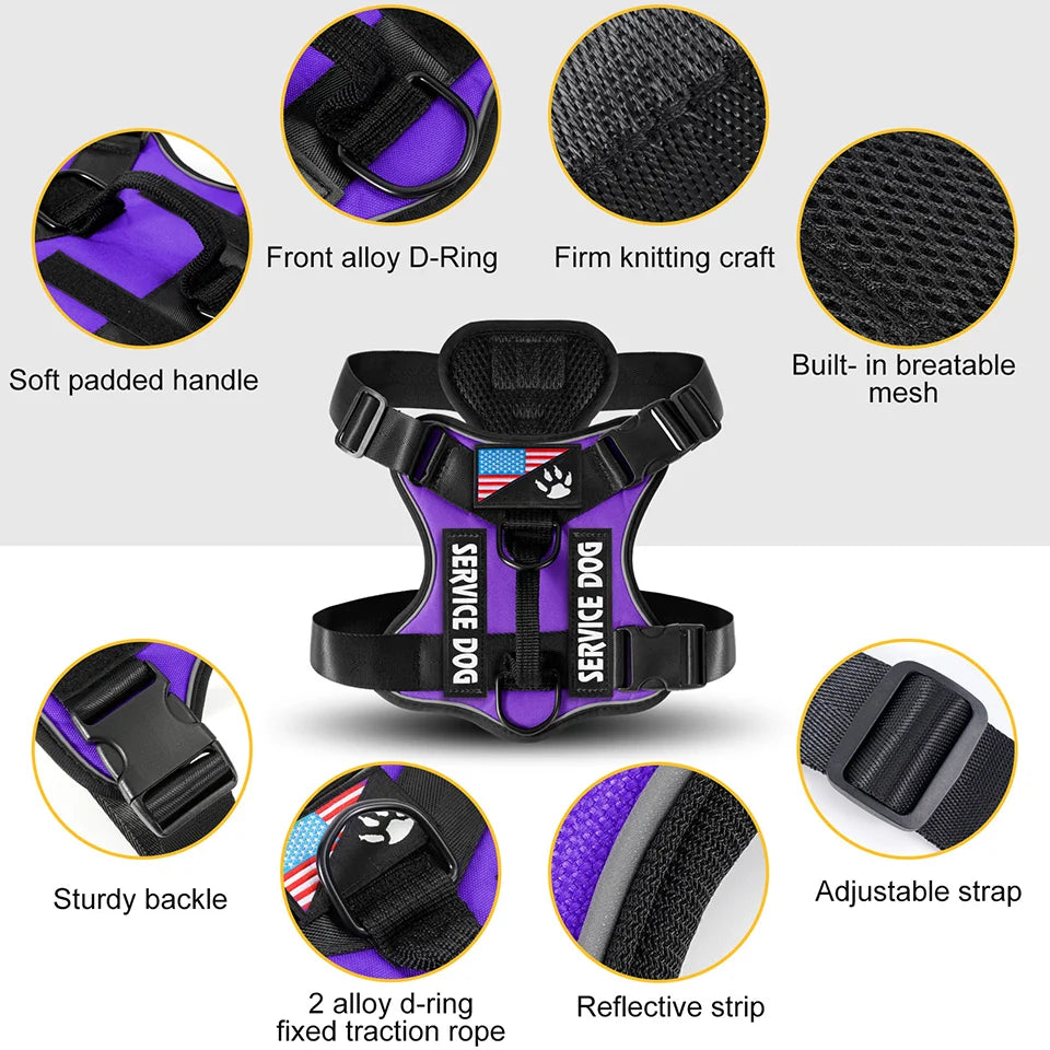 Service Dog Harness, No Pull Reflective Adjustable Pet Vest, Handle & Patches, Breathable Mesh, Easy On-Off for Small Large Dogs