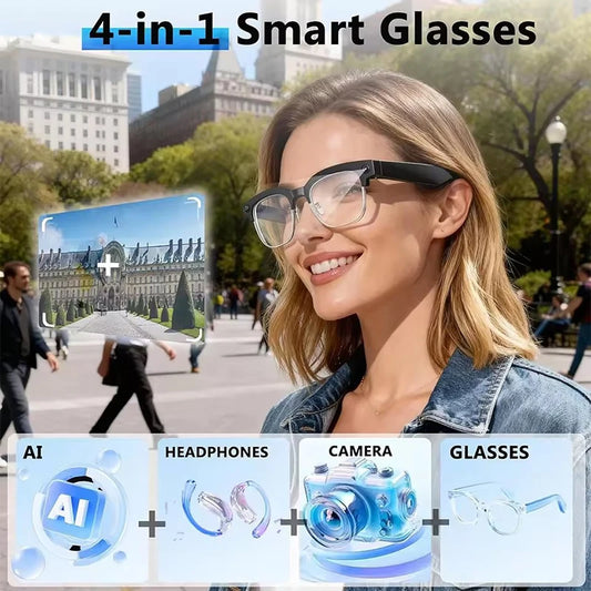 2026 AI Smart Glasses Men AI Translation 8MP HD Camera 4K Shooting Image Conversation Recording Listening To Music Smart Glasses