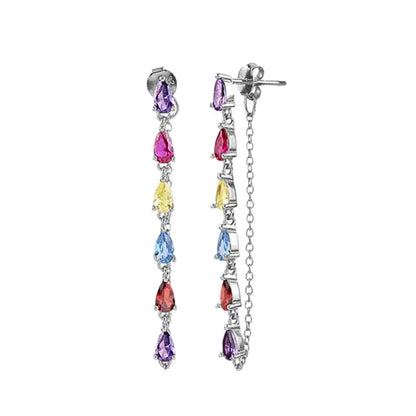 925 Sterling Silver Needle Long Chain Stud Earrings For Women Exquisite Zircon Geometric Tassel Pendant Earrings Luxury Jewelry