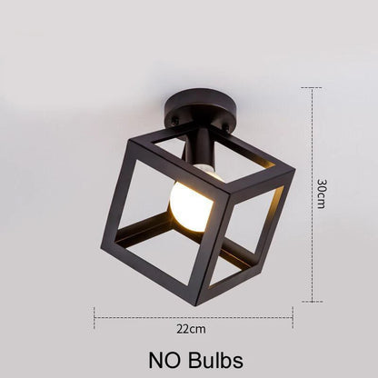 E27 Retro Ceiling Lamps Black Industrial Light Fixture Vintage Semi Flush Mount Ceiling Lights Porch Hallway Stairway Mini Metal
