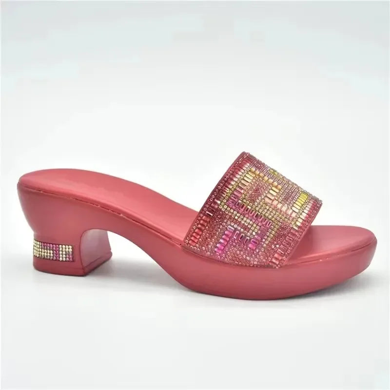 New African Wedding Shoes Decorated with Rhinestone Luxery Shoes Women Open Toe Shoes Slip on Italian Ladies Shoes and Sandals