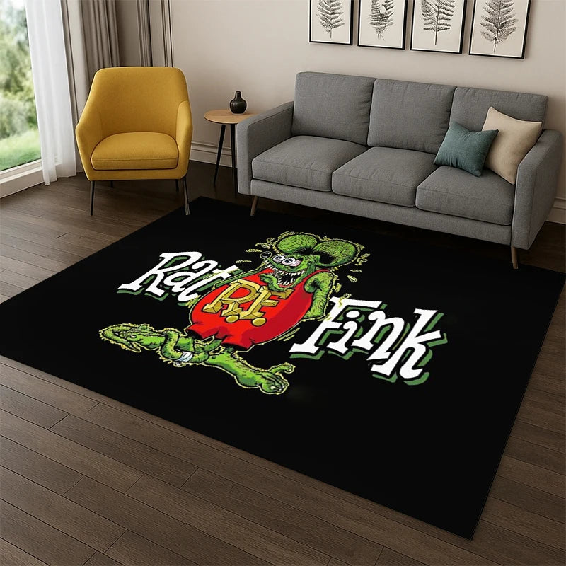 Rat Fink Cartoon Racing Car Moto Sign Carpet Rug for Bedroom Living Room Sofa Doormat Home Decor,Kid Game Area Rug Non-slip