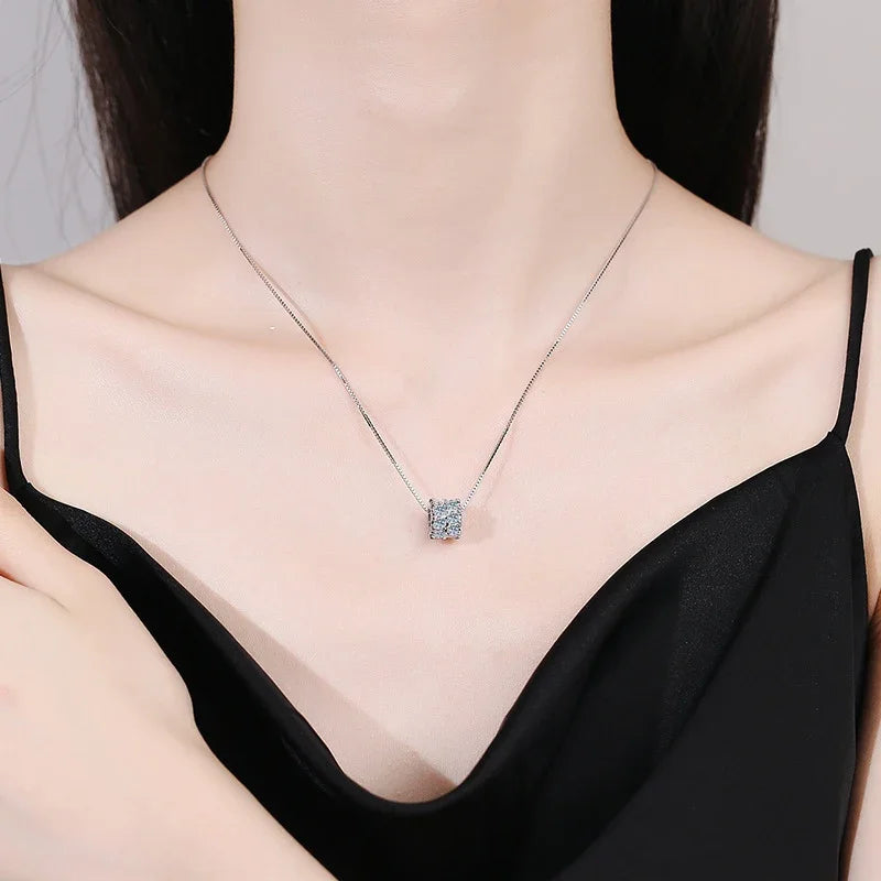 NeeTim Full Moissanite Necklace For Woman Pendant 925 Sterling Silver Sparkling Necklace For Women Chain Party Bridal Jewelry