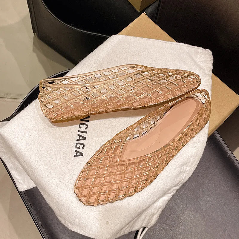 New V-mouth Crystal Jelly Shoes Fashionable, Versatile, Comfortable, Flat Bottom Single Shoes, Casual Sandals for Women