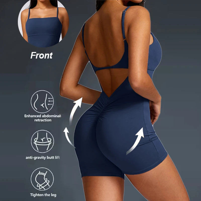 Sexy Back V Yoga Jumpsuits Butt Lifting Gym Bodysuit Women's Tracksuit Fitness Sports Overalls For Woman Workout Rompers