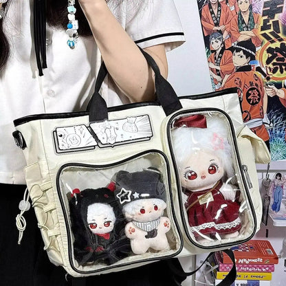 New Y2K Cute Ita Shoulder Bag Large Capacity Backpacks Lolita Girl Transparent Cosplay Handbags DIY Badge Display Crossbody Bags