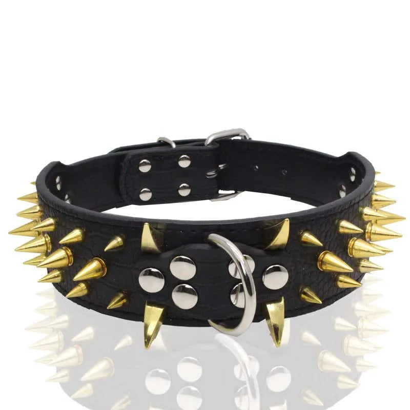 Spiked Dog Collar And Leash Set, Rivet Leather Dog Collar Adjustable Dog Collar For Outdoor Walking