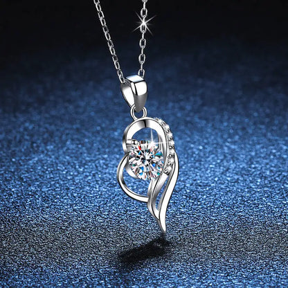 925 Sterling Silver Open Heart Pendant Necklace D VVS1 Round Cut Moissanite Love Charm Necklace For Women