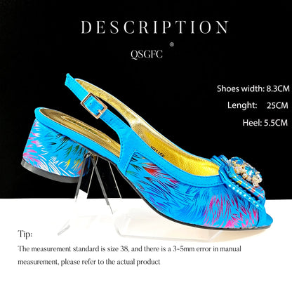 QSGFC Italian Design Color Matching Rhinestone Comfortable High Heel Shoes And Bag Fashion Style Pointed-Toe Shoes For Women