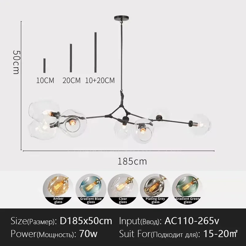 Italy Designer LED Modern Pendant Lights Branching Ceiling Lamp Chandelier Glass Lampshade Suspension Lighting Kitchen Dining