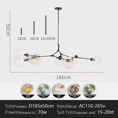 Italy Designer LED Modern Pendant Lights Branching Ceiling Lamp Chandelier Glass Lampshade Suspension Lighting Kitchen Dining