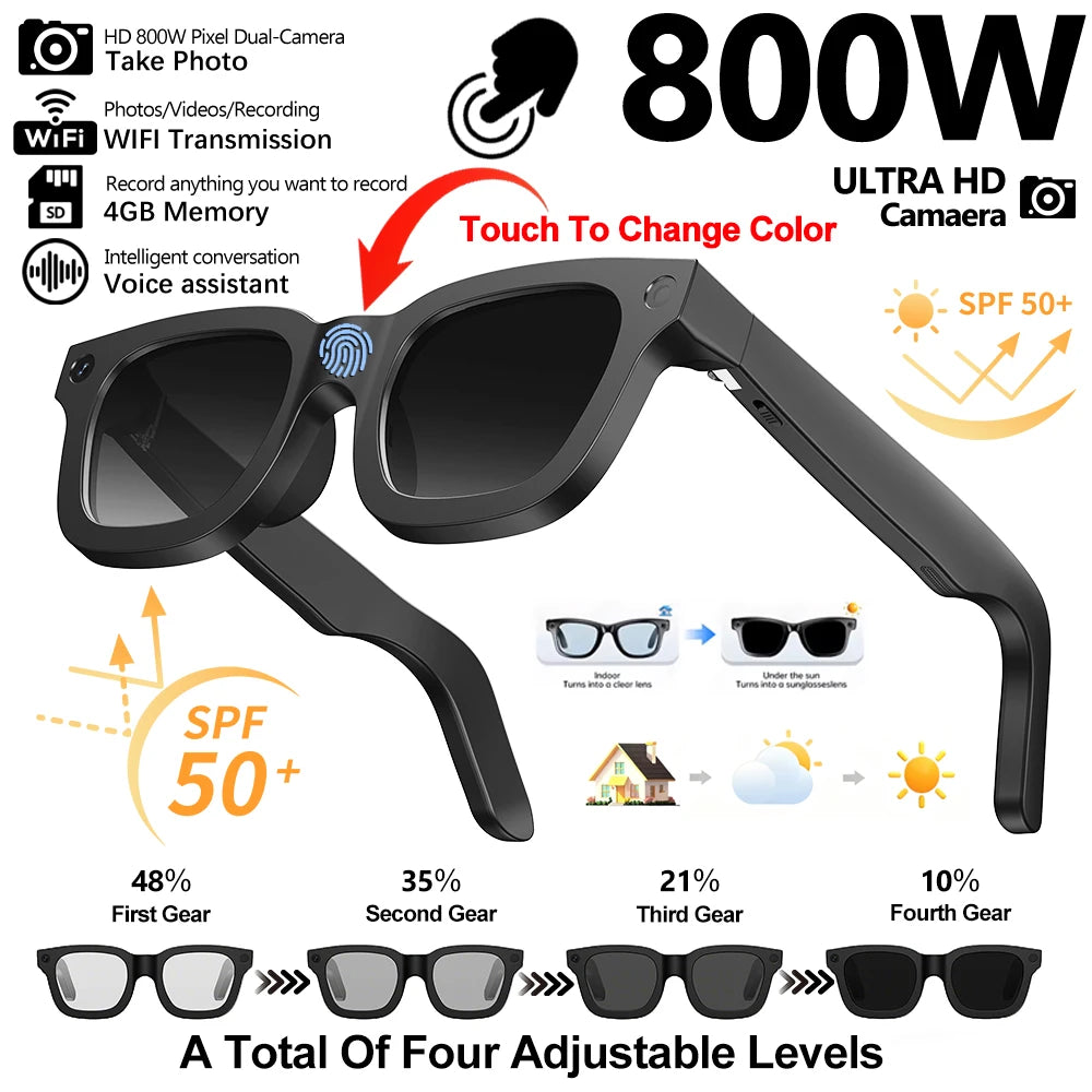 New Smart Glasses E02C Electrochromic Lenses 800W HD Camera AI Interaction Voice Assistant Simultaneous Translation Smartglasses