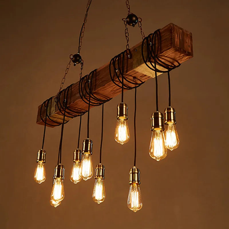 Retro Wood E27 LED Ceiling Lamp Antique Industrial Chandelier Lighting LOFT Bar luminaire Vintage Pendant Lights lustre