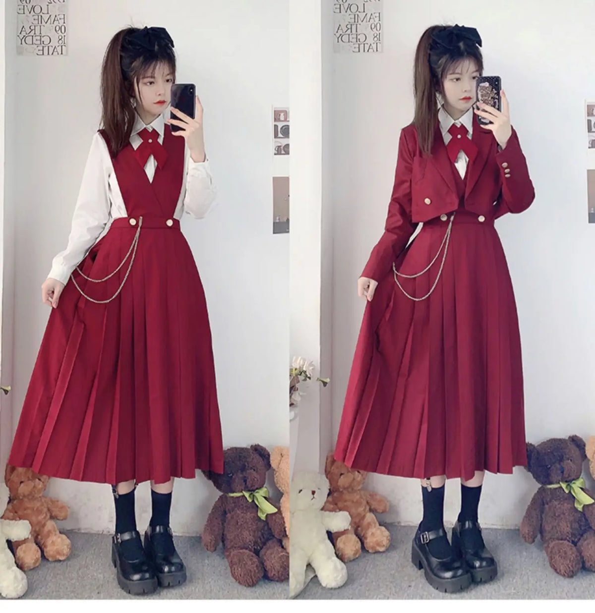 Versatile and Cute School Uniform Skirt JK Uniform Basic Spring Genuine Long Dress Japanese-style Pleated College Style Suit