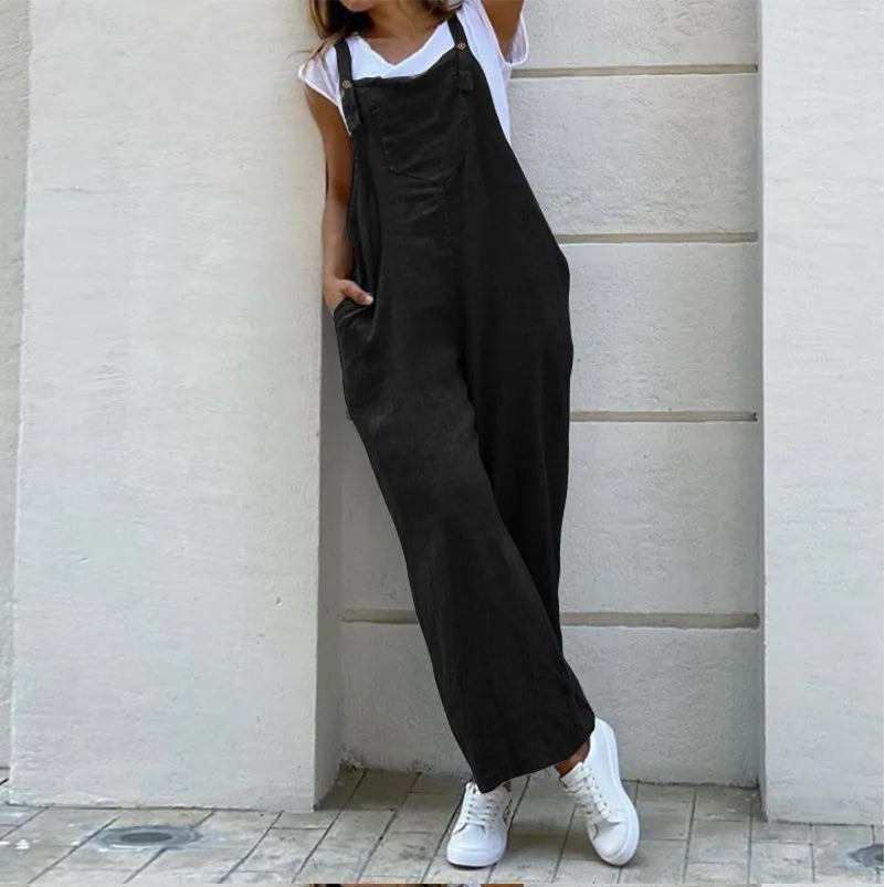 Jumpsuits women 2026 rompers solid color long sling sleeveless strappy top pocket  jumpsuits women's clothing
