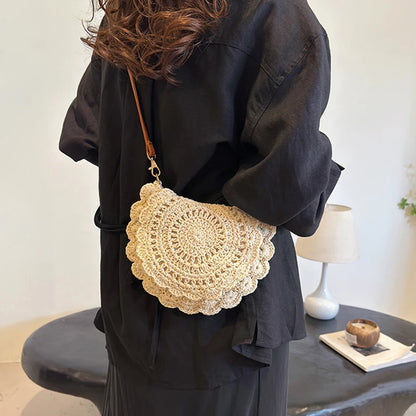 Vintage Woven Handbag New Vacation Round Summer Beach Bag Fashion Crossbody Bag Ladies Messenger Bags