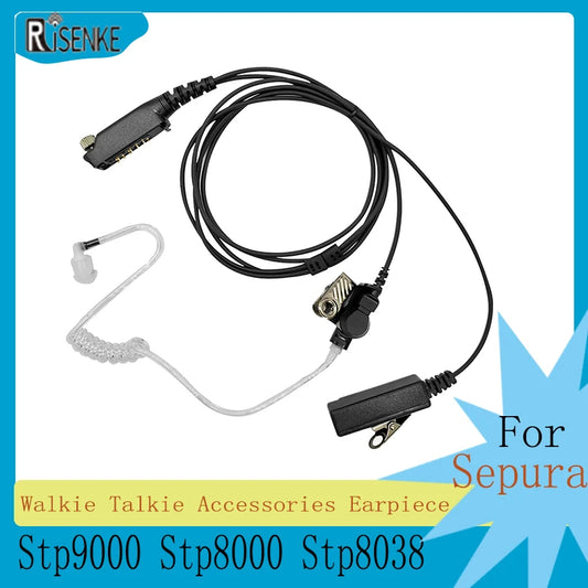 RISENKE-Earpiece for Sepura Walkie Talkie, Headset with Mic, PTT and Tube, SC2020,Stp9000, Stp8000, STP8030, STP8035, Stp8038