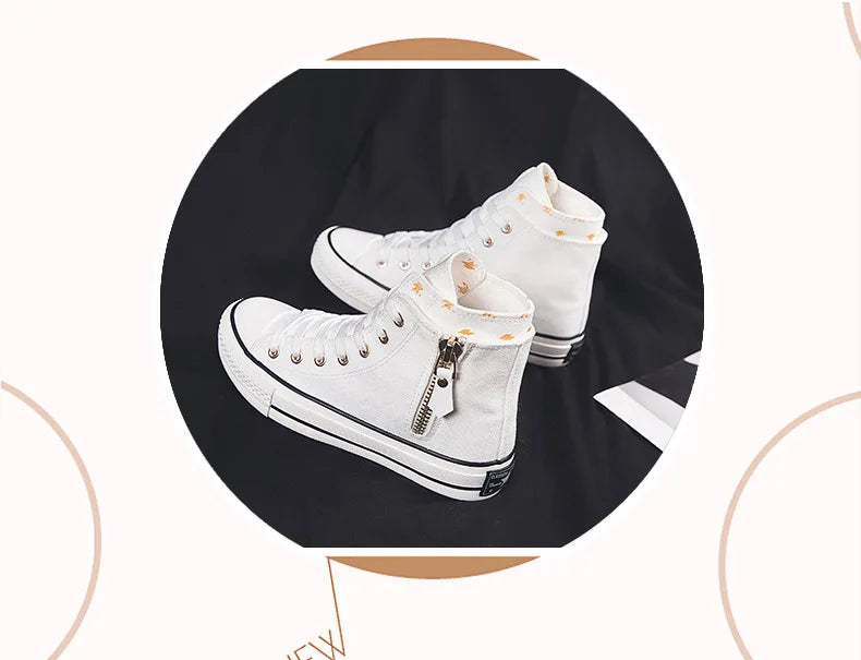 High-top Canvas Shoes for Women Fashion Casual Mid-Top Flat Women's Sneakers Designer Side Zipper Woman's Shoes Zapatos De Mujer
