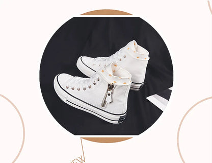 High-top Canvas Shoes for Women Fashion Casual Mid-Top Flat Women's Sneakers Designer Side Zipper Woman's Shoes Zapatos De Mujer
