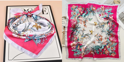 Luxury Floral Print Silk Square Scarf Women Soft Satin Kerchief Hairband Neckerchief Head Hijab Lady Headband Foulard Bag Ribbon