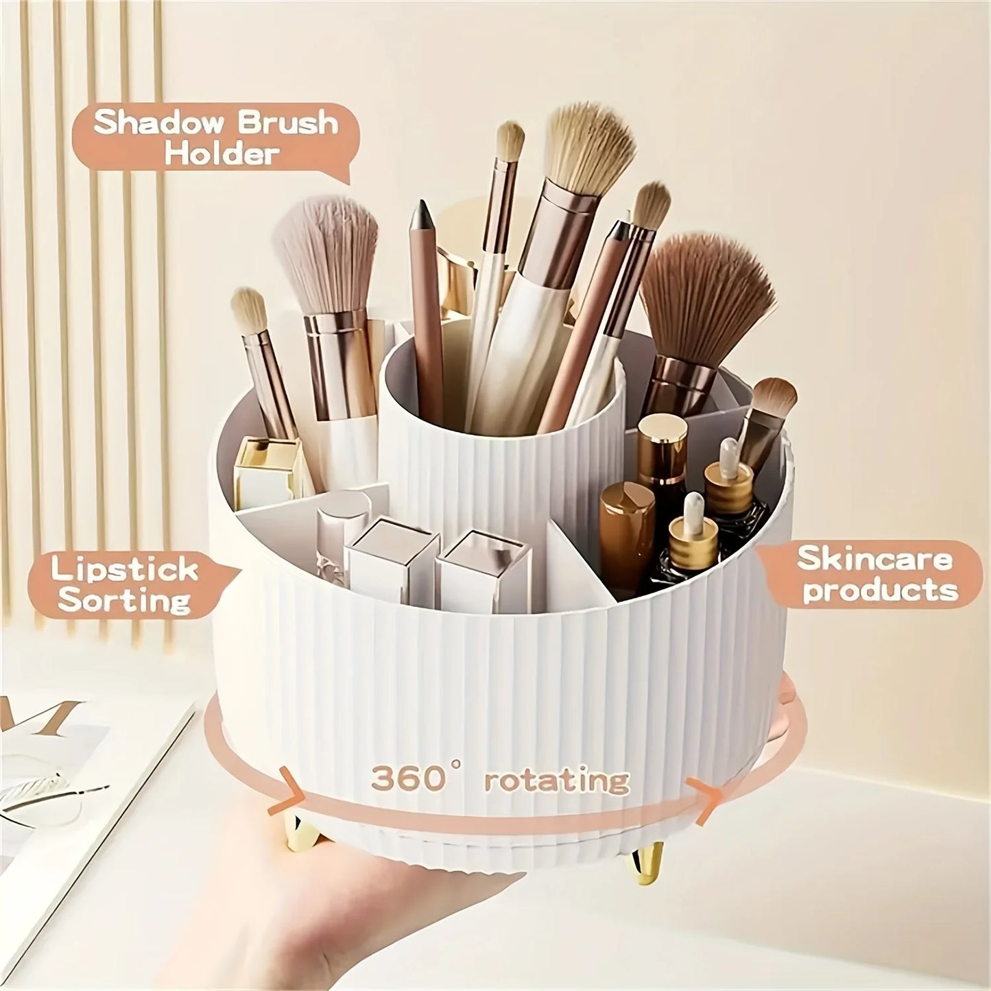 Rotating Makeup Storage Box - Makeup Storage Container, Suitable for Brushes, Lipsticks, and Skin Care Products