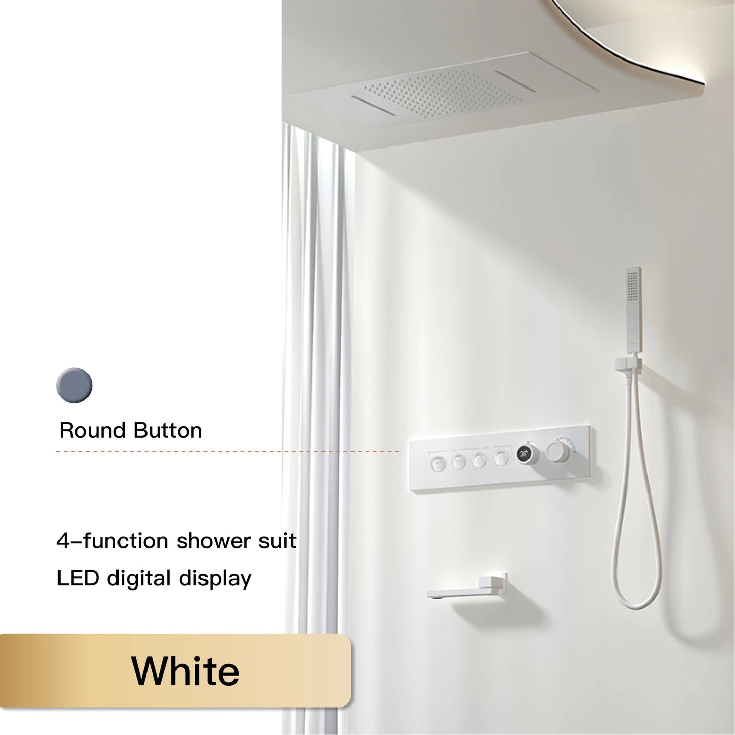 Luxury Black Brass Shower System Wall-Mounted LED Digital Display Design Cold & Hot Dual-Control 4-Function Ceiling Shower Tap