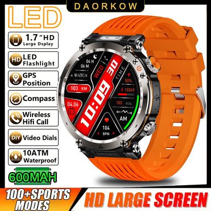 DAORKOW 2026 New Model 10ATM Waterproof 600mAh Smartwatch Compass LED Flashlight Bluetooth Call Outdoor Sports Smartwatch