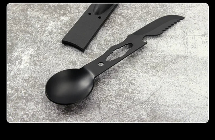 Portable Multifunctional Stainless Steel Camping Tool Set,Outdoor Tableware Kit With Spoon Fork AndWhistleForHiking PicnicTravel
