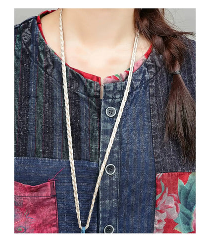 Unique Design Vintage-style Patchwork Large Floral Print Jumpsuit Women Summer Loose Casual Romper LX6155