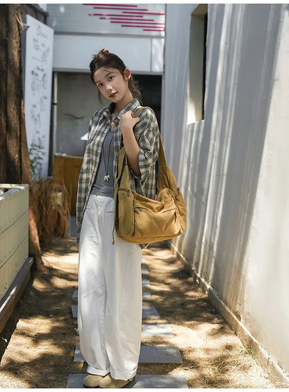 100% Cotton Shoulder Bags Women Large Capacity Canvas Tooling Packages Korea Style Cloth Crossbody Bags Solid Messenger Bags