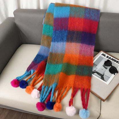 Winter Scarf Women Luxury Autumn Winter Cashmere Scarf Thickened Warm Shawl Classic Tassels Fluffy Scarf Plaid Color Soft Shawl