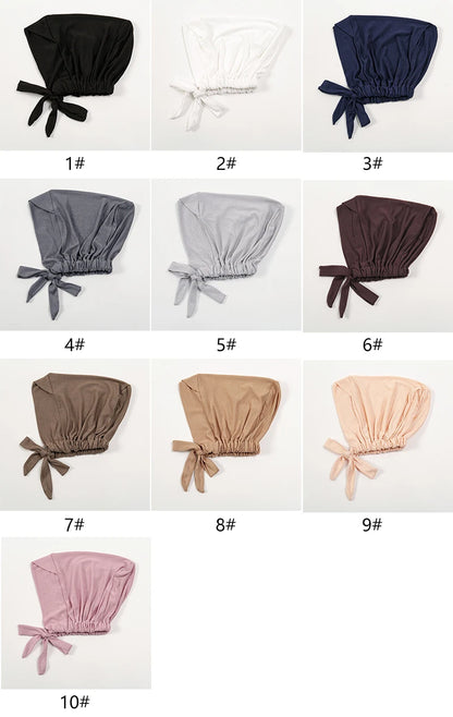 Fashion Cotton Jersey Forehead Cross Inner Hijab Cap Underscarf Tie Back Adjustable Muslim Under Scarf Women Inner Hijab Band